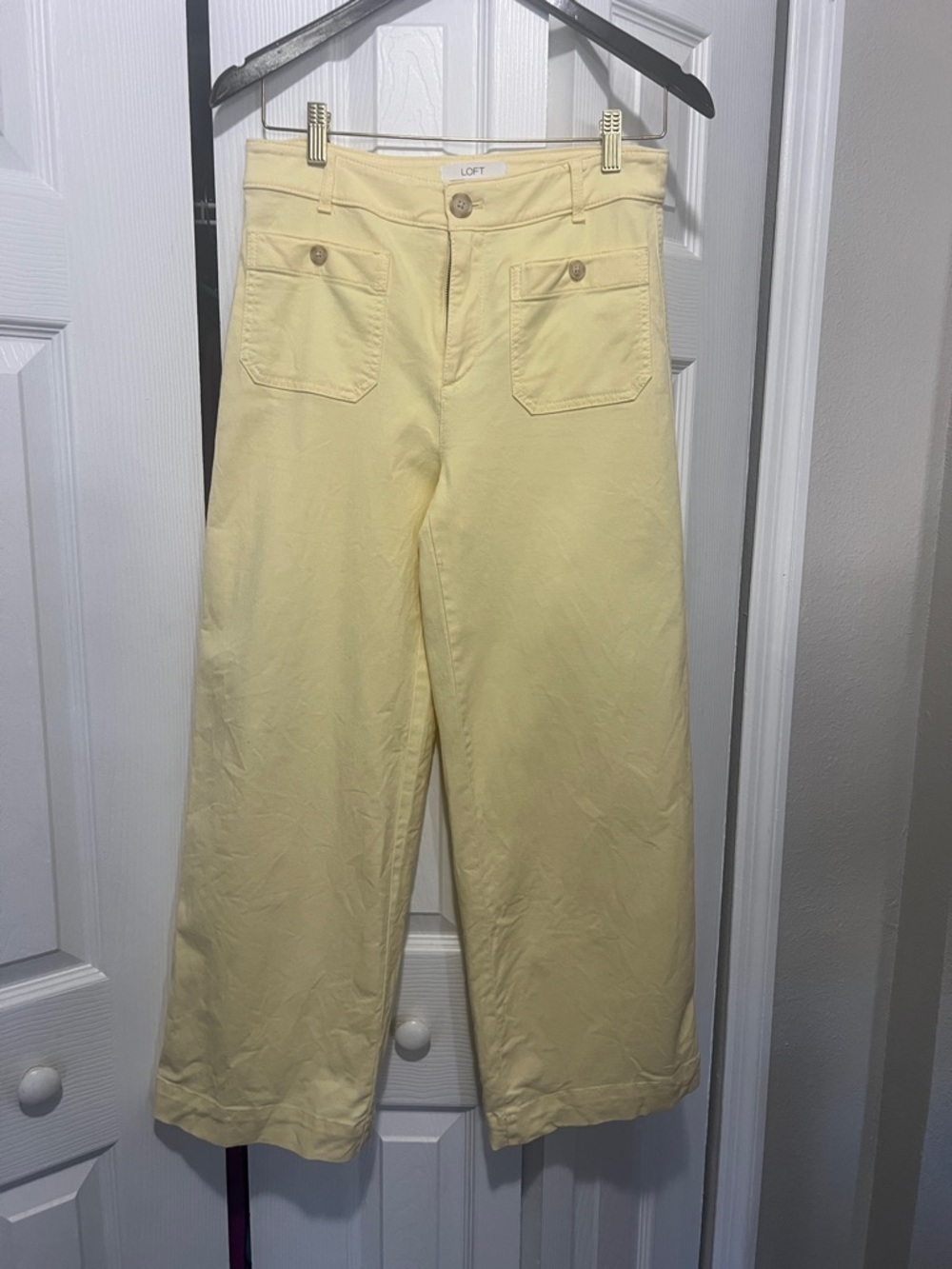 LOFT Soft Pale Yellow Wide-Leg Crop Pants